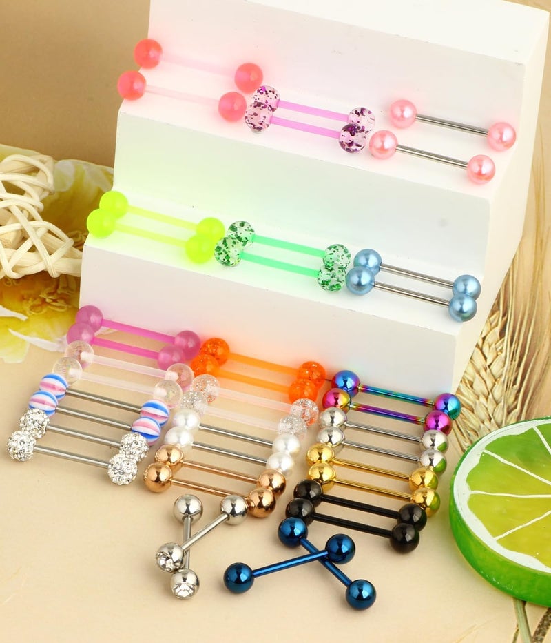 Suotarn 40pcs 14G Tongue rings For Women Stainless Steel Straight Tongue Barbell UV Acrylic Plastic Tongue Piercing Jewelry Nipple Piercings 5/8" Glow in Dark Flexible Retainer Body Jewelry for Men - Image 3